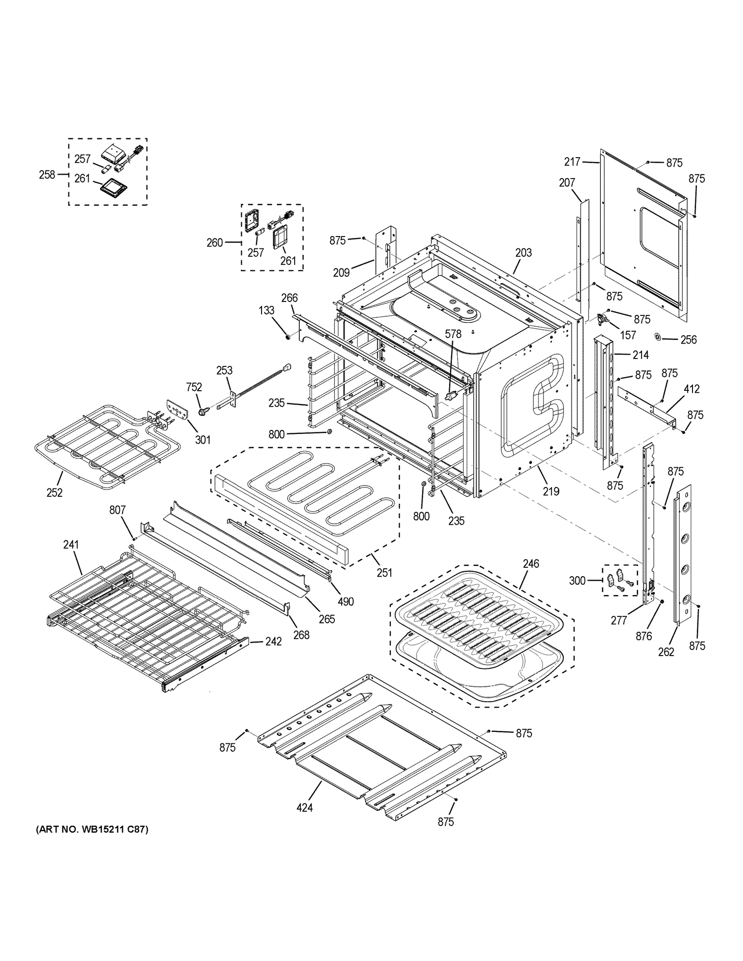 BODY PARTS Diagram and Parts List for ZEK7000SH1SS  General Electric Wall Oven