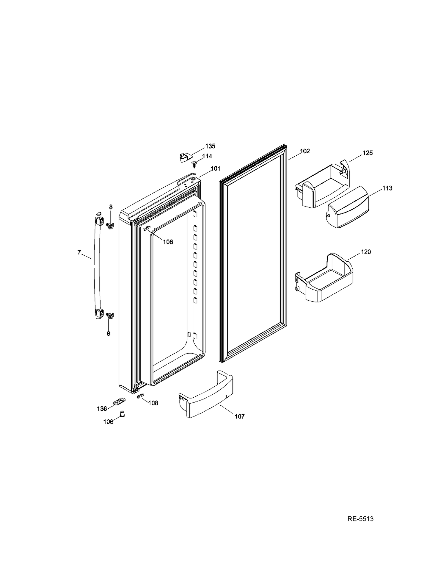 FF DOOR LEFT Diagram and Parts List for GFMS5HFFASS  General Electric Refrigerator