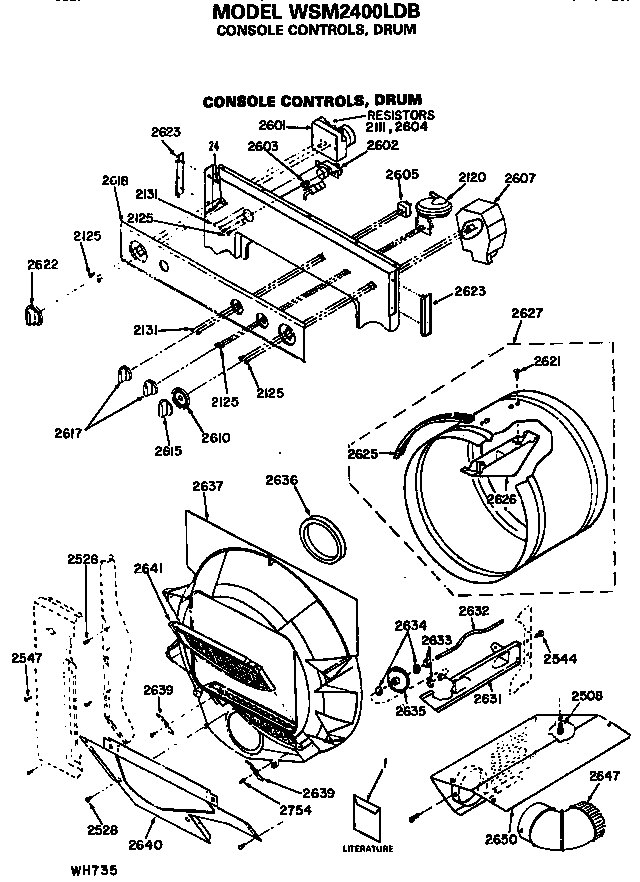 Console And Drum Diagram and Parts List for WSM2400LDB  General Electric Washer Dryer Combo