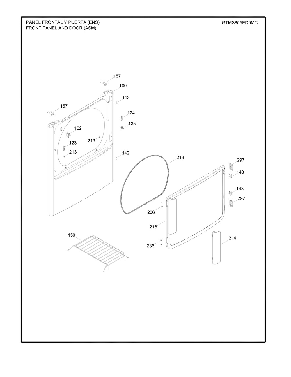 Front Panel And Door Diagram and Parts List for GTMX100ED4WW  General Electric Refrigerator