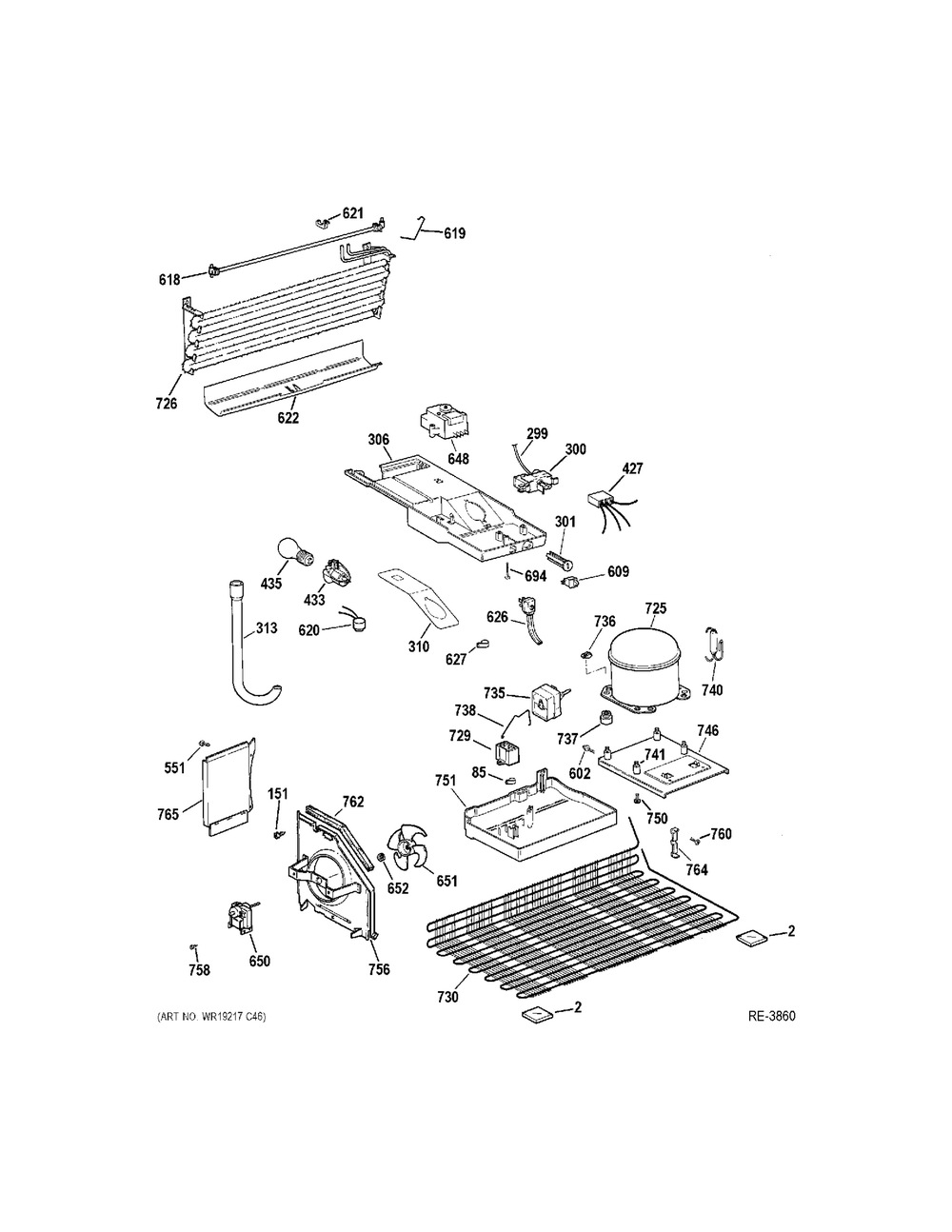 Unit Parts Diagram and Parts List for JCB840SF3SS  General Electric Refrigerator