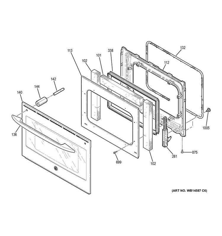 Door Diagram and Parts List for JS250DF1CC  General Electric Range