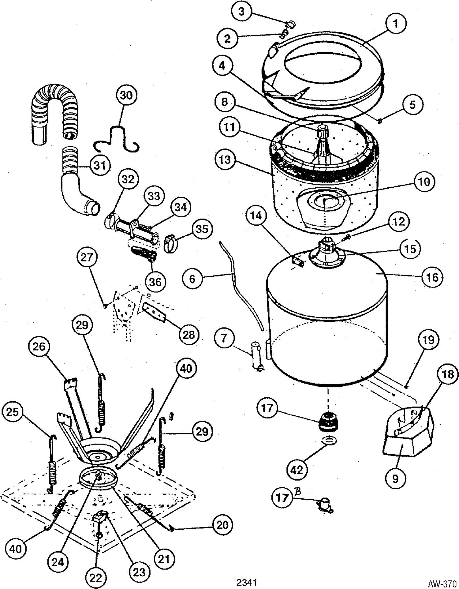 TUB, BASKET & AGITATOR Diagram and Parts List for GW7000KW127  General Electric Washer