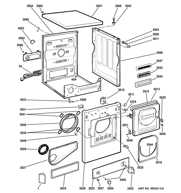 Backsplash, Cabinet & Front Panel Diagram and Parts List for DSKS333EC3WW  General Electric Dryer