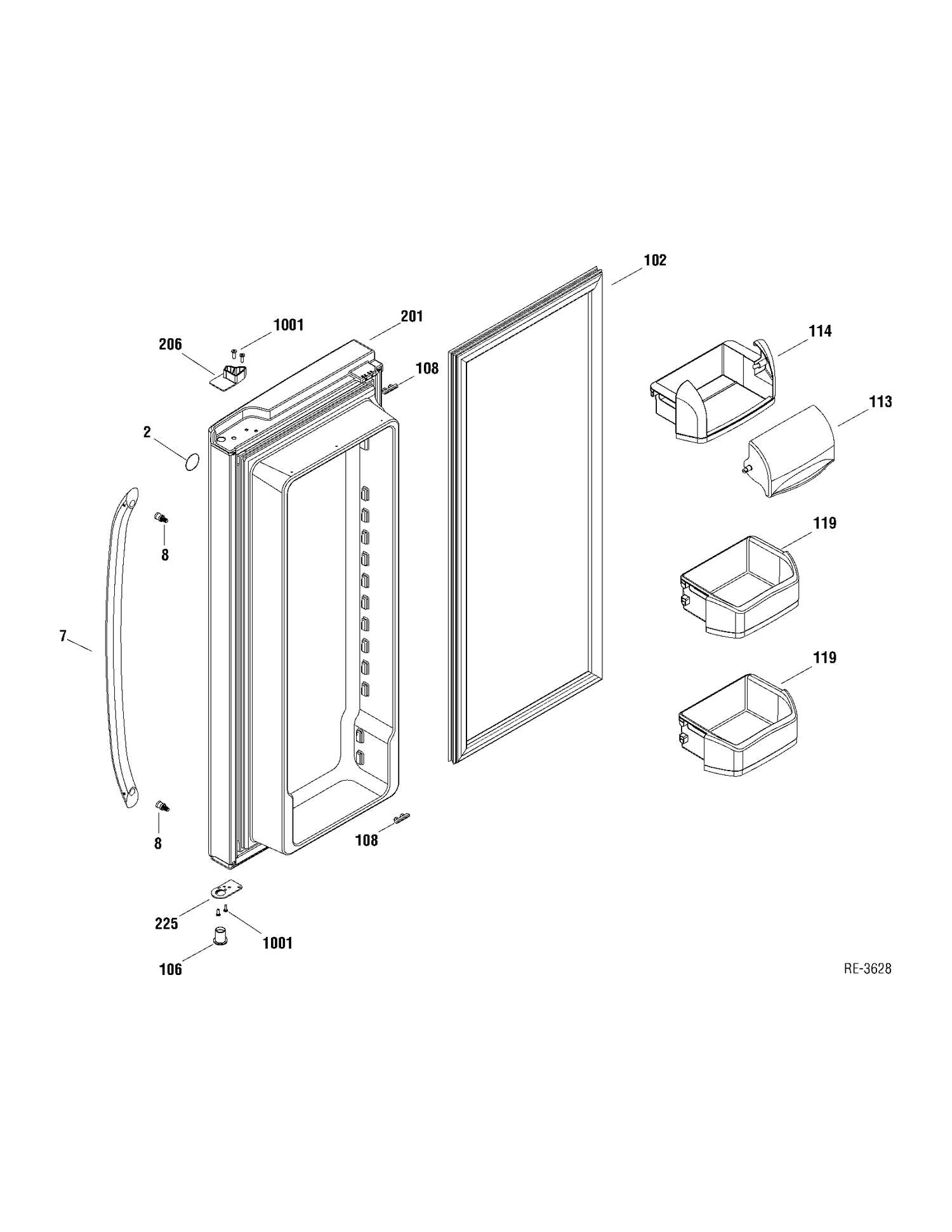 FF DOOR RT Diagram and Parts List for GFRF2KBYAWW  General Electric Refrigerator