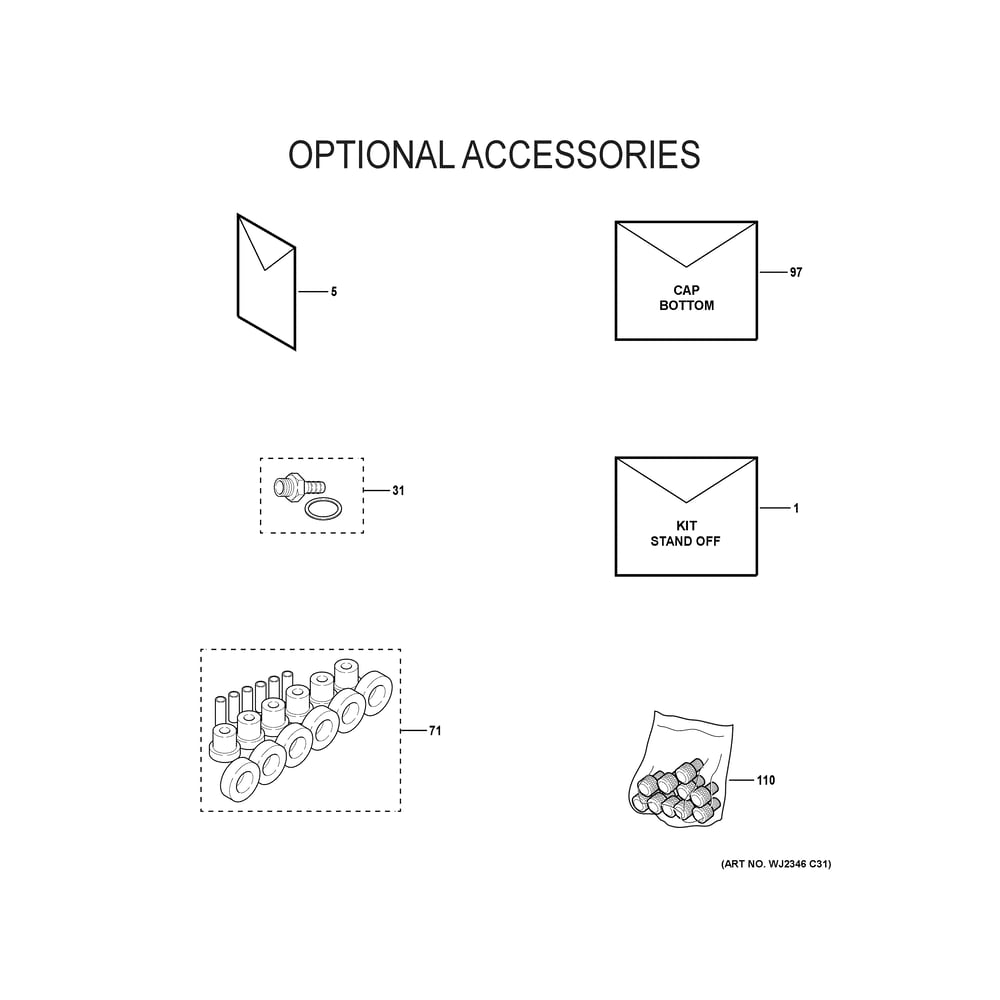 Optional Accessories Diagram and Parts List for NF80X060S3AR01  General Electric Furnace