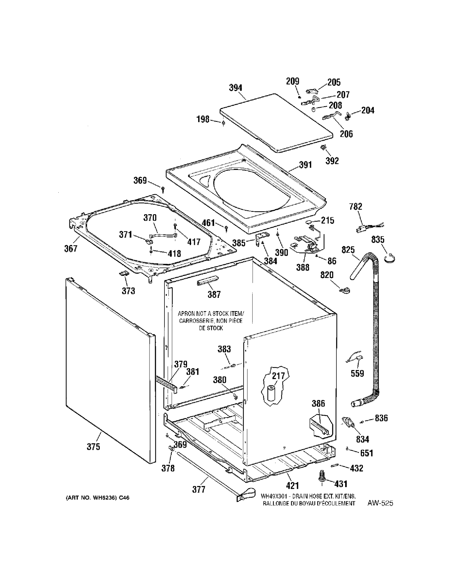 CABINET Diagram and Parts List for 56221B3WW  General Electric Washer