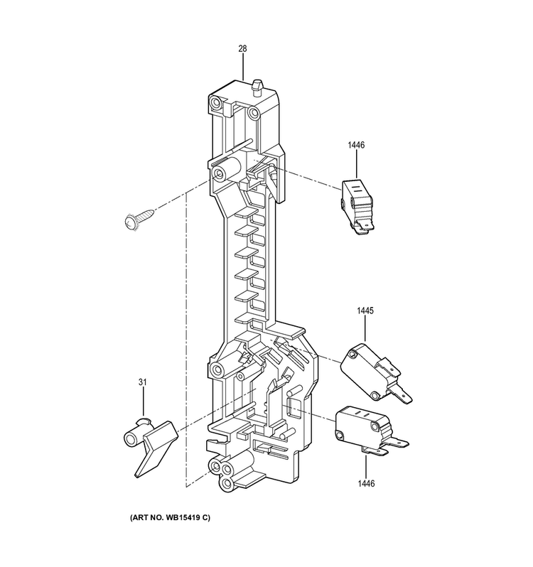 Latch Board Parts Diagram and Parts List for JVM3162RJ1SS  General Electric Microwave