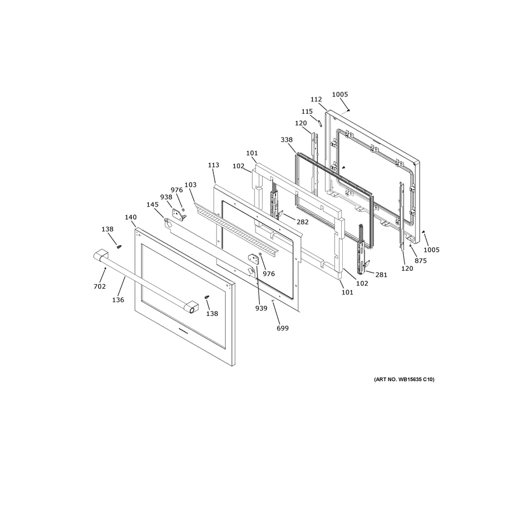 Lower Door 1 Diagram and Parts List for ZTD90DPSN4SS  General Electric Wall Oven
