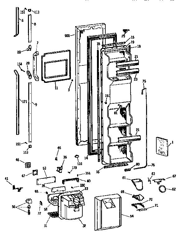 Freezer Door Diagram and Parts List for TFX24PRAXBB  General Electric Refrigerator