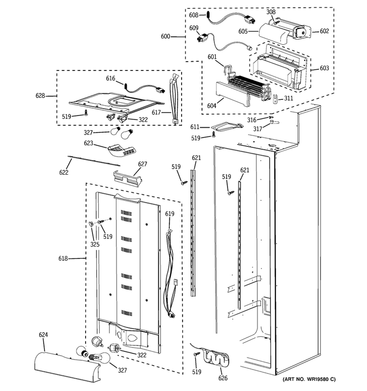 Fresh Food Section Diagram and Parts List for PSB42YPHASV  General Electric Refrigerator