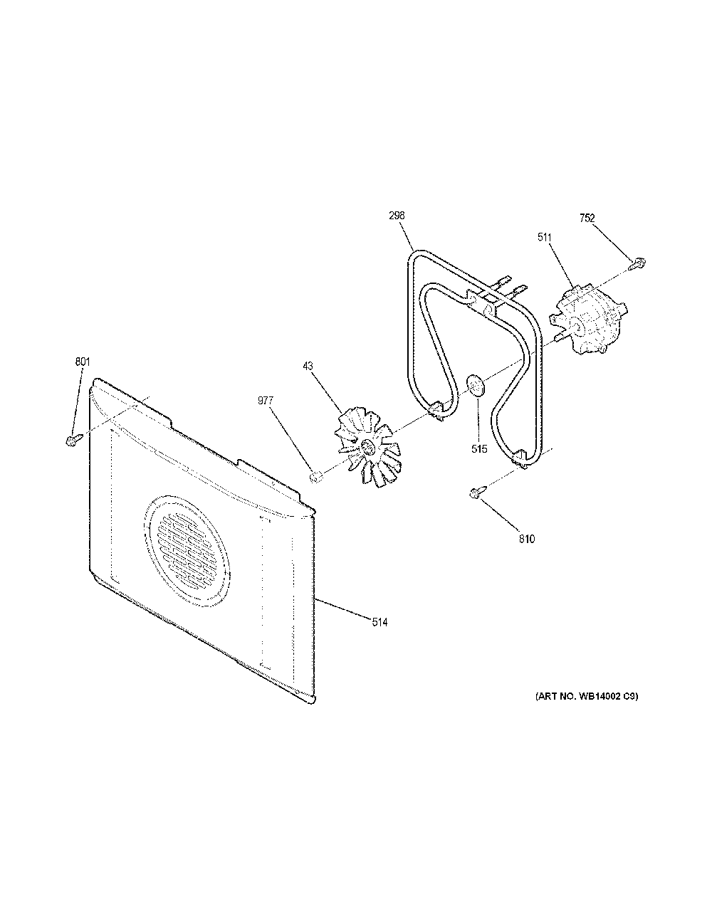 Convection fan Diagram and Parts List for PB960FJ6DS  General Electric Range