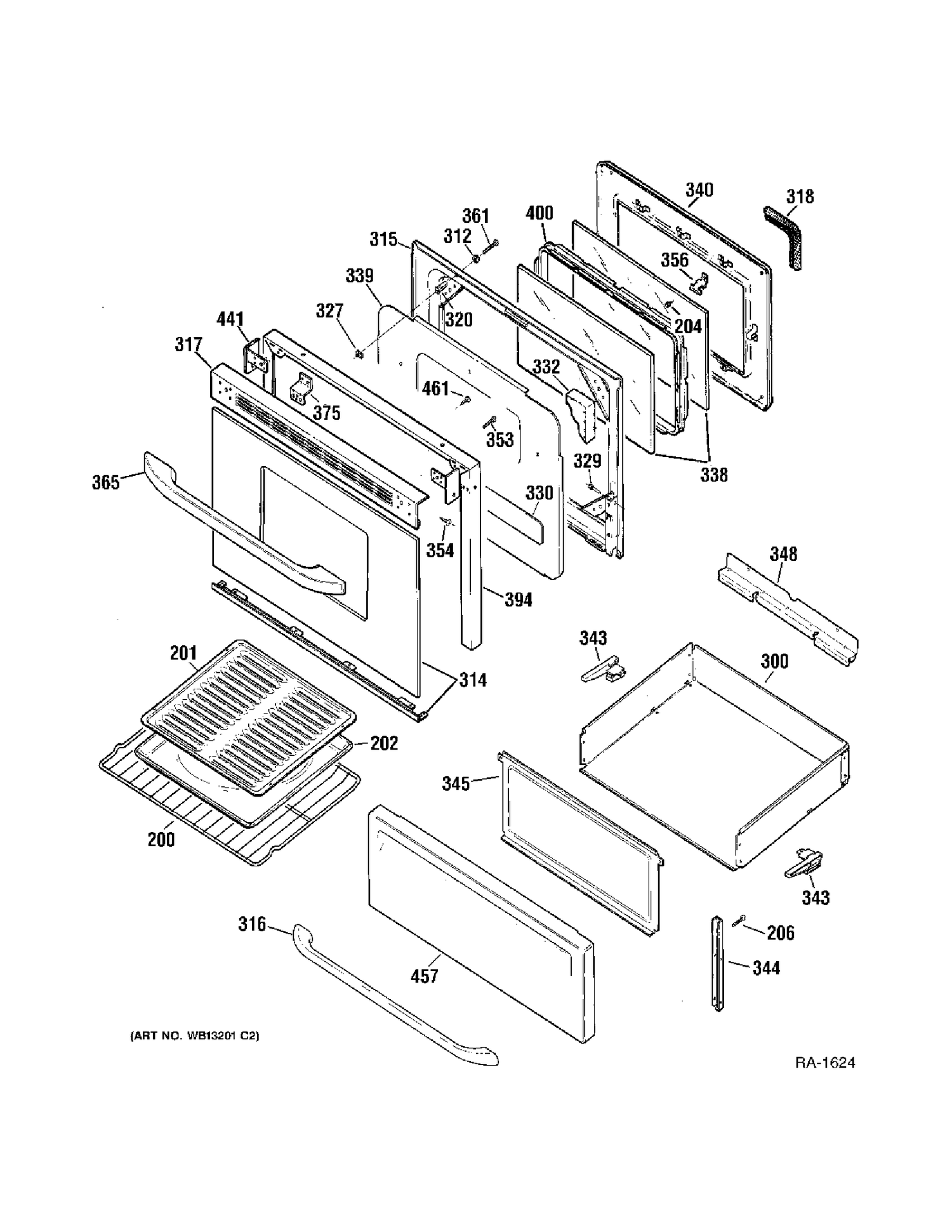 DOOR Diagram and Parts List for JCBP36SK1SS  General Electric Range