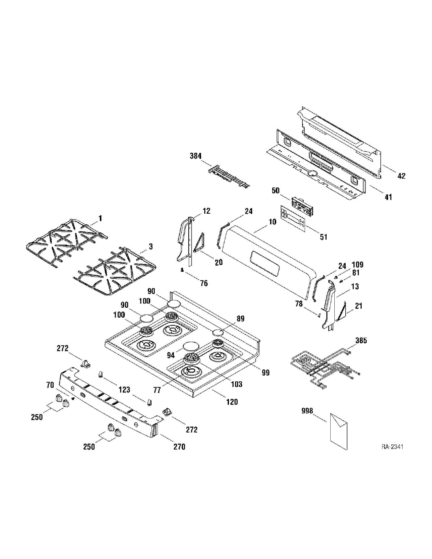 CONTROLS & COOKTOP Diagram and Parts List for 147261  General Electric Range