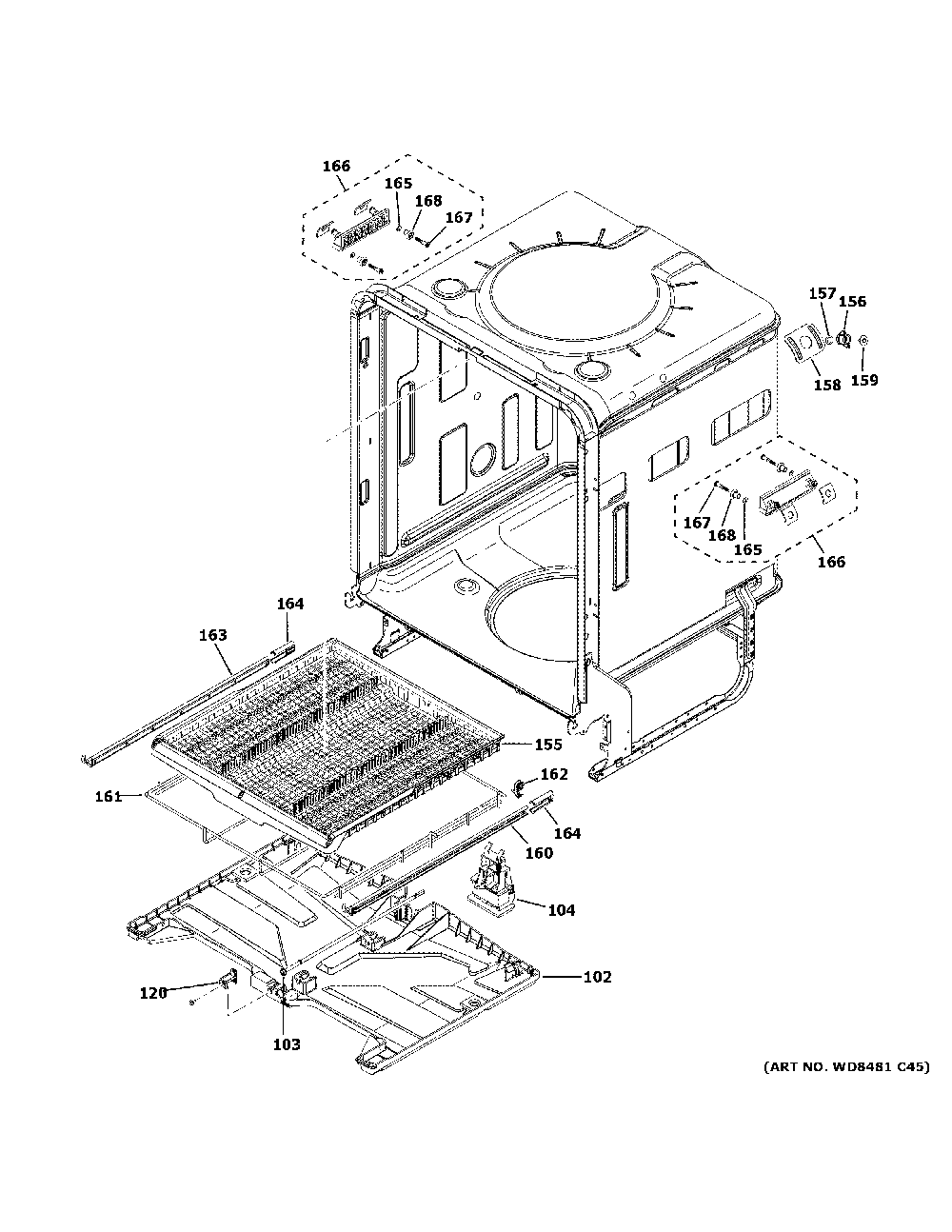 Body Parts Diagram and Parts List for CDT875P3N6D1  General Electric Dishwasher