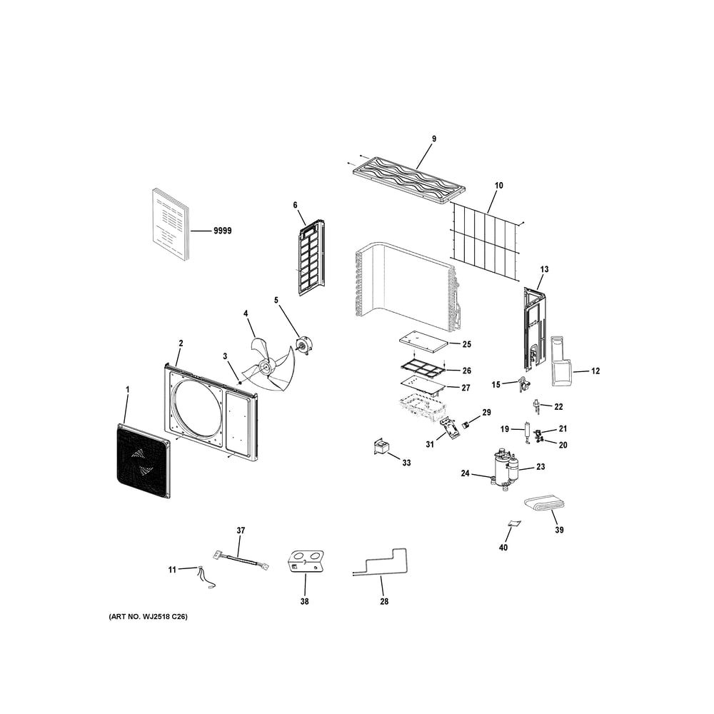 Room Air Conditioner Diagram and Parts List for 1H12HN2DAB1  General Electric Air Conditioner