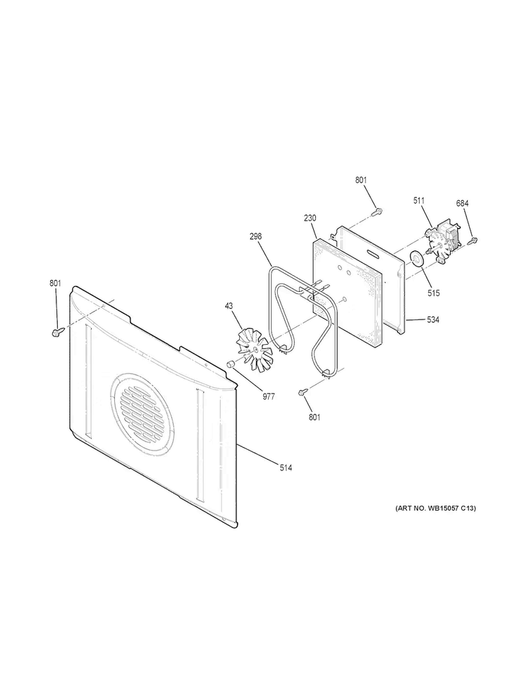 Convection Fan Diagram and Parts List for JB750SJ2SS  General Electric Range