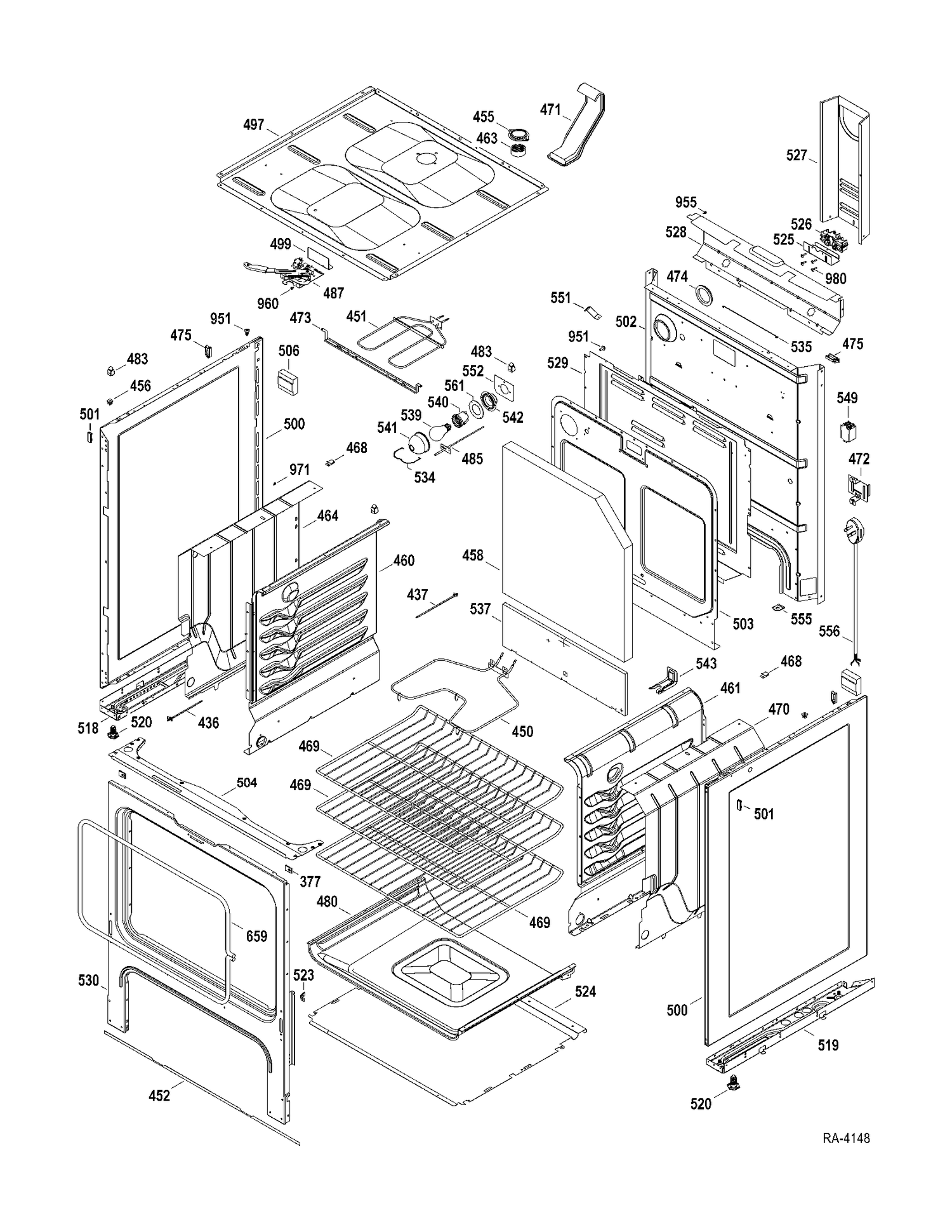 BODY PARTS Diagram and Parts List for JCBP630DT1WW  General Electric Range