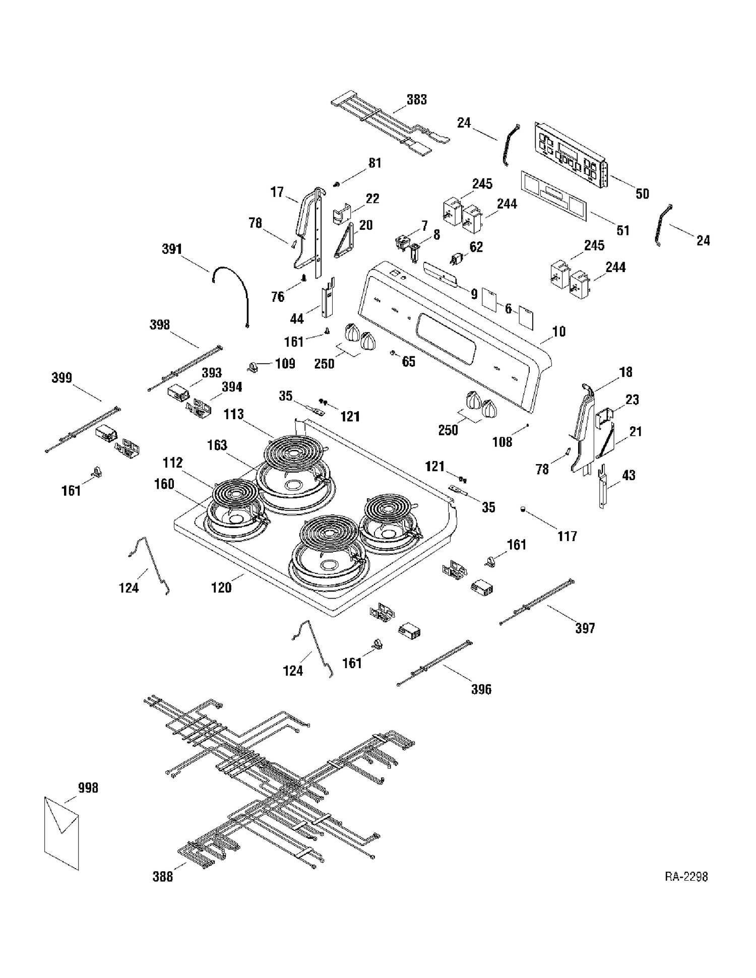 CONTROLS & COOKTOP Diagram and Parts List for JCBP36SK3SS  General Electric Range
