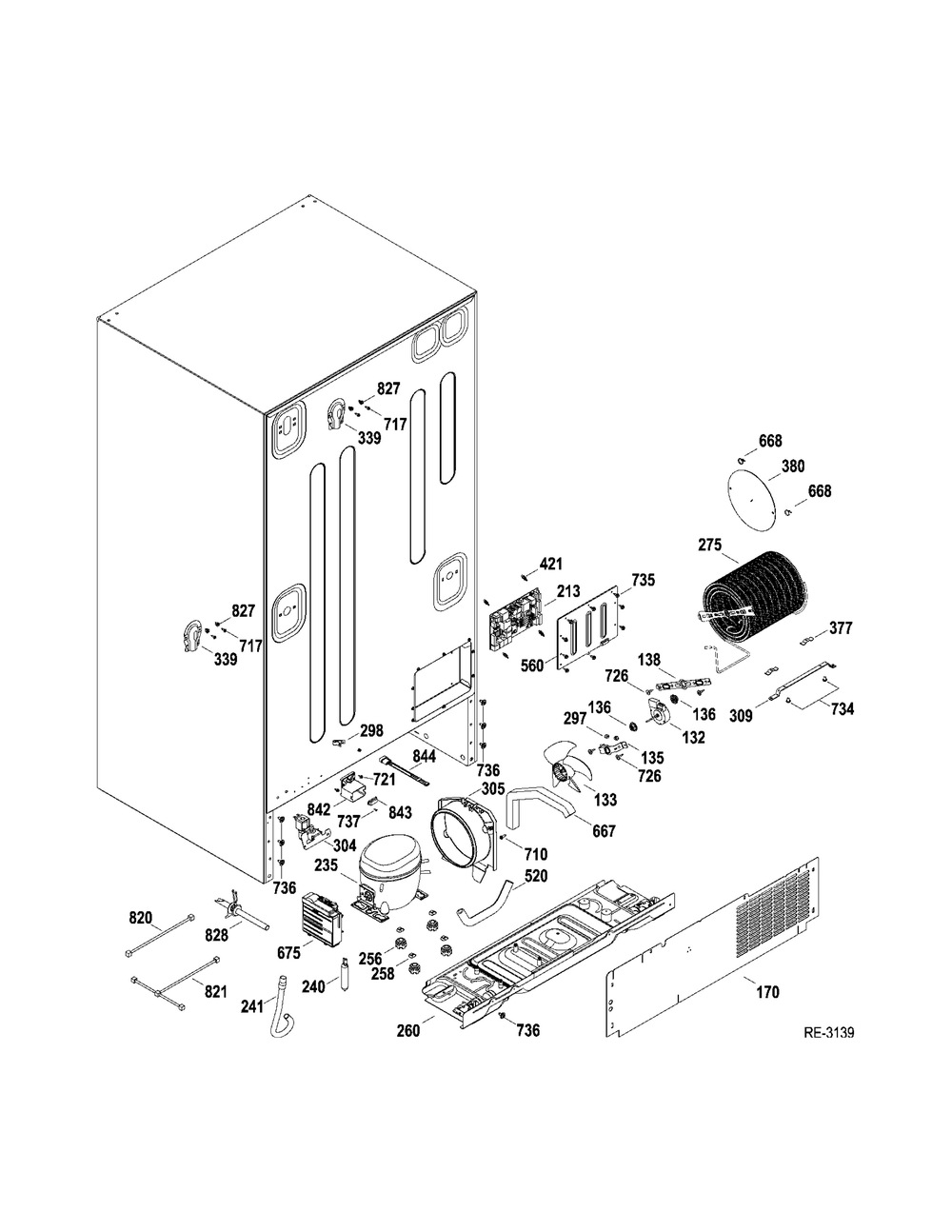System Parts Diagram and Parts List for PGS25SKEAFSS  General Electric Refrigerator