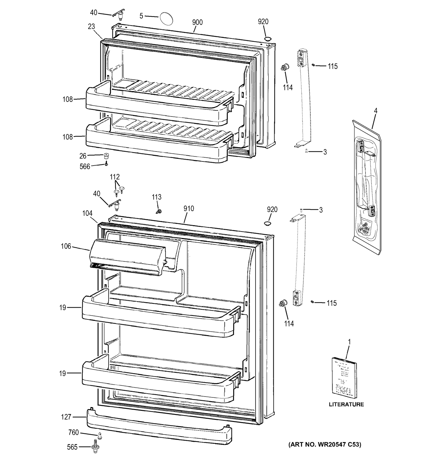 DOORS Diagram and Parts List for GTZ18GCEGRSS  General Electric Refrigerator