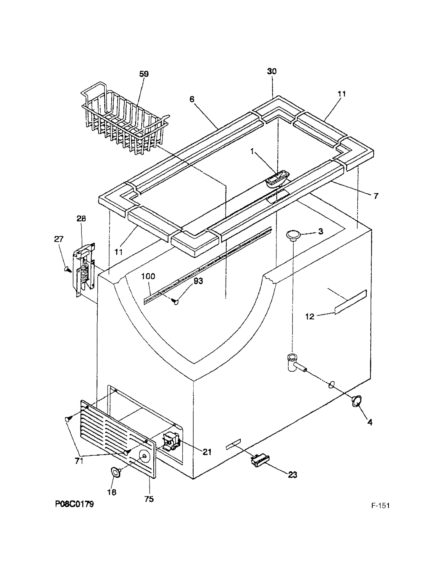 CABINET/CONTROL/SHELVES Diagram and Parts List for 80950-4  General Electric Freezer