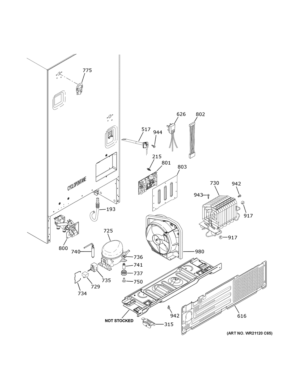 Machine Compartment Diagram and Parts List for GWE19JGLYFBB  General Electric Refrigerator