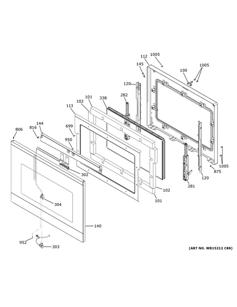Door Diagram and Parts List for CTS90DM2N1S5  General Electric Wall Oven