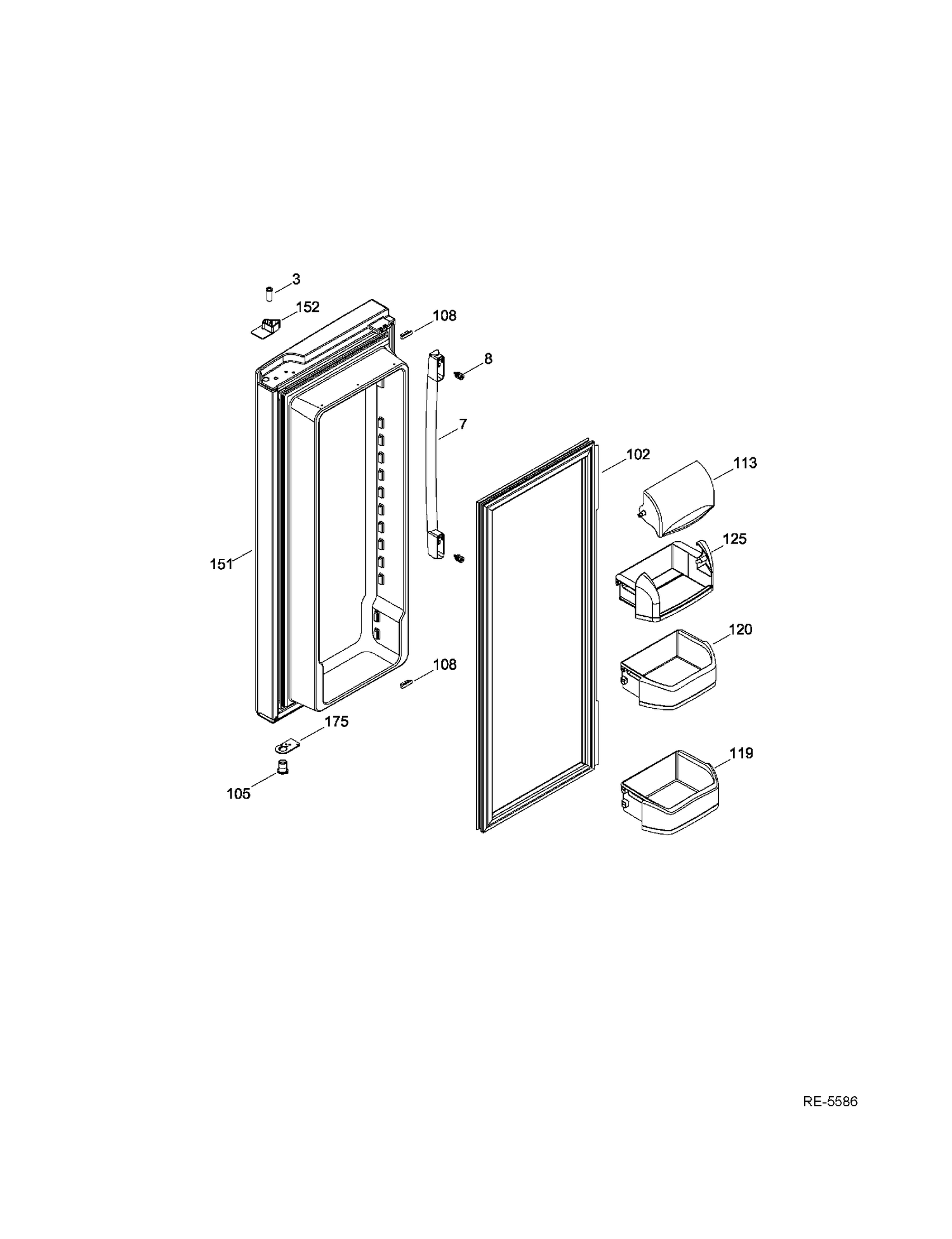 FF DOOR RIGHT Diagram and Parts List for GNR22DGEAFWW  General Electric Refrigerator