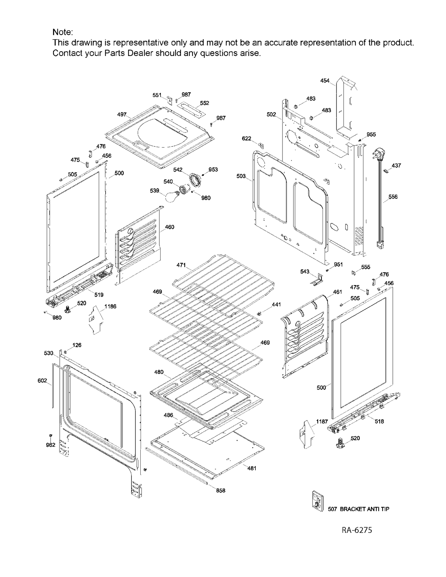 BODY PARTS Diagram and Parts List for JCGBS10DEK1WW  General Electric Range
