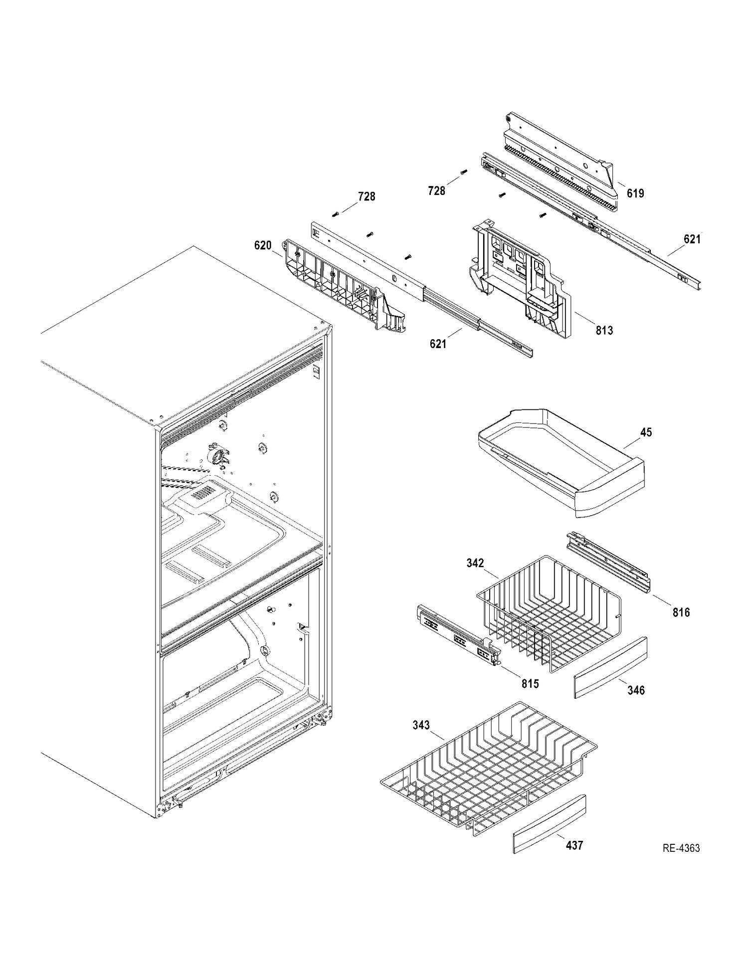 FZ SHELVES Diagram and Parts List for PDRS3MBYARSS  General Electric Refrigerator