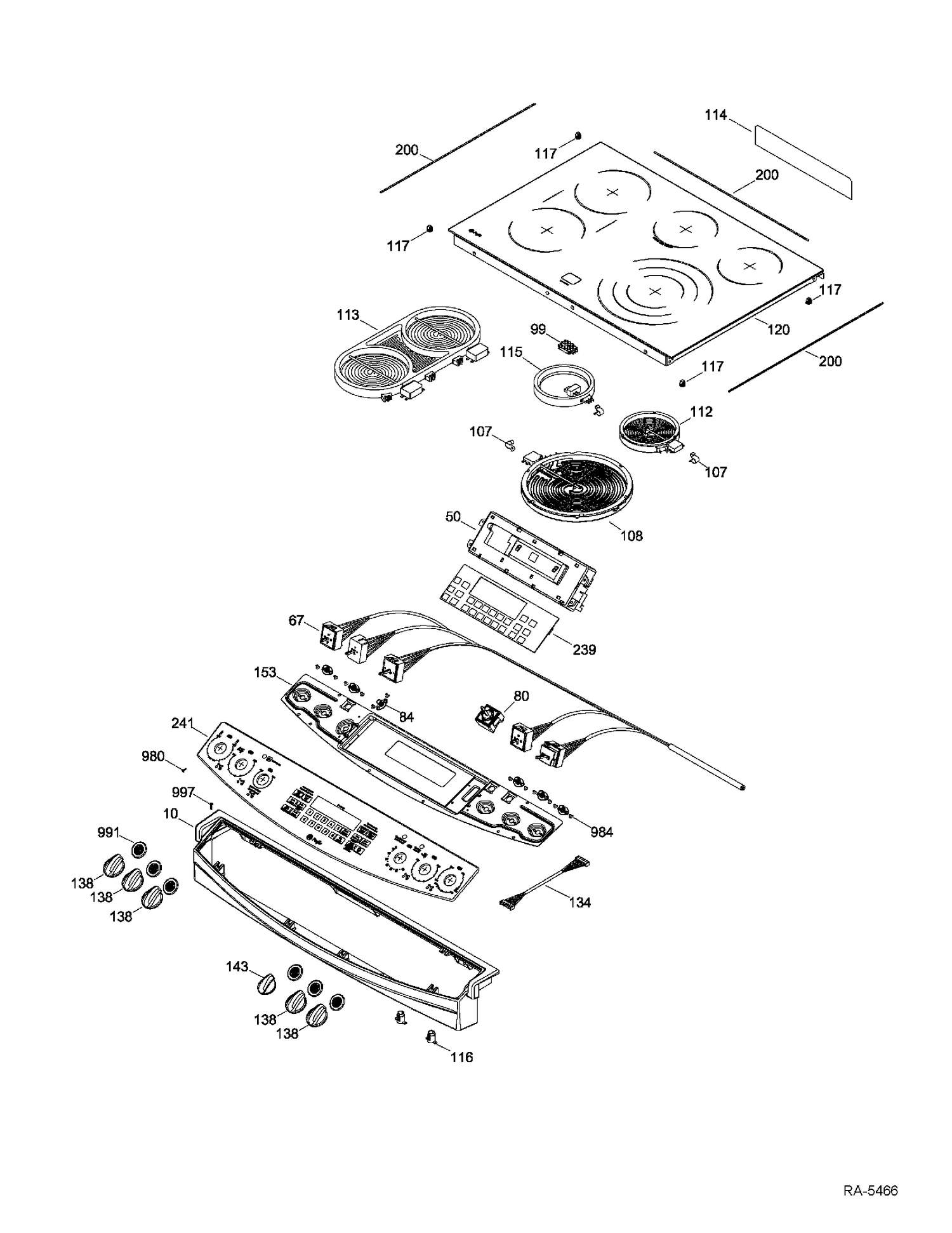 CONTROL PANEL & COOKTOP Diagram and Parts List for PCS905DR4BB  General Electric Air Conditioner