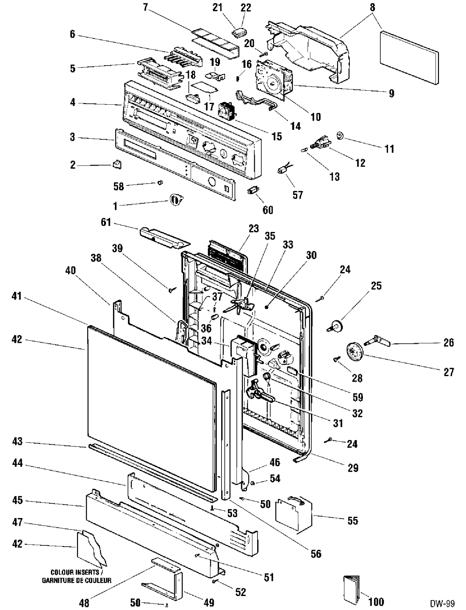 DOOR & ESCUTCHEON PARTS Diagram and Parts List for CRB4410VB159  General Electric Dishwasher