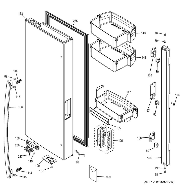 Fresh Food Door - Lh Diagram and Parts List for GNE29GGKBWW  General Electric Refrigerator