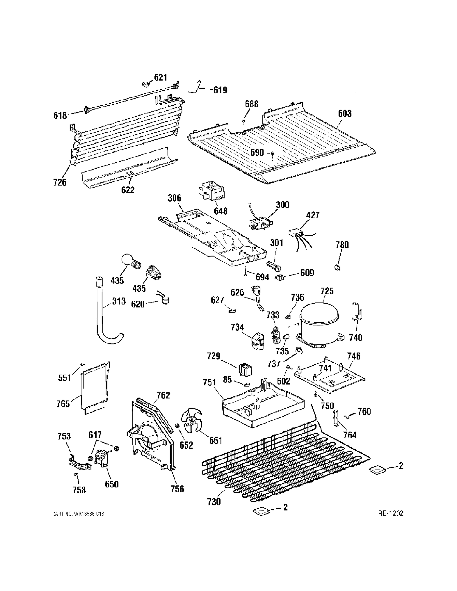 UNIT PARTS Diagram and Parts List for CTS16ABMBRWW  General Electric Refrigerator