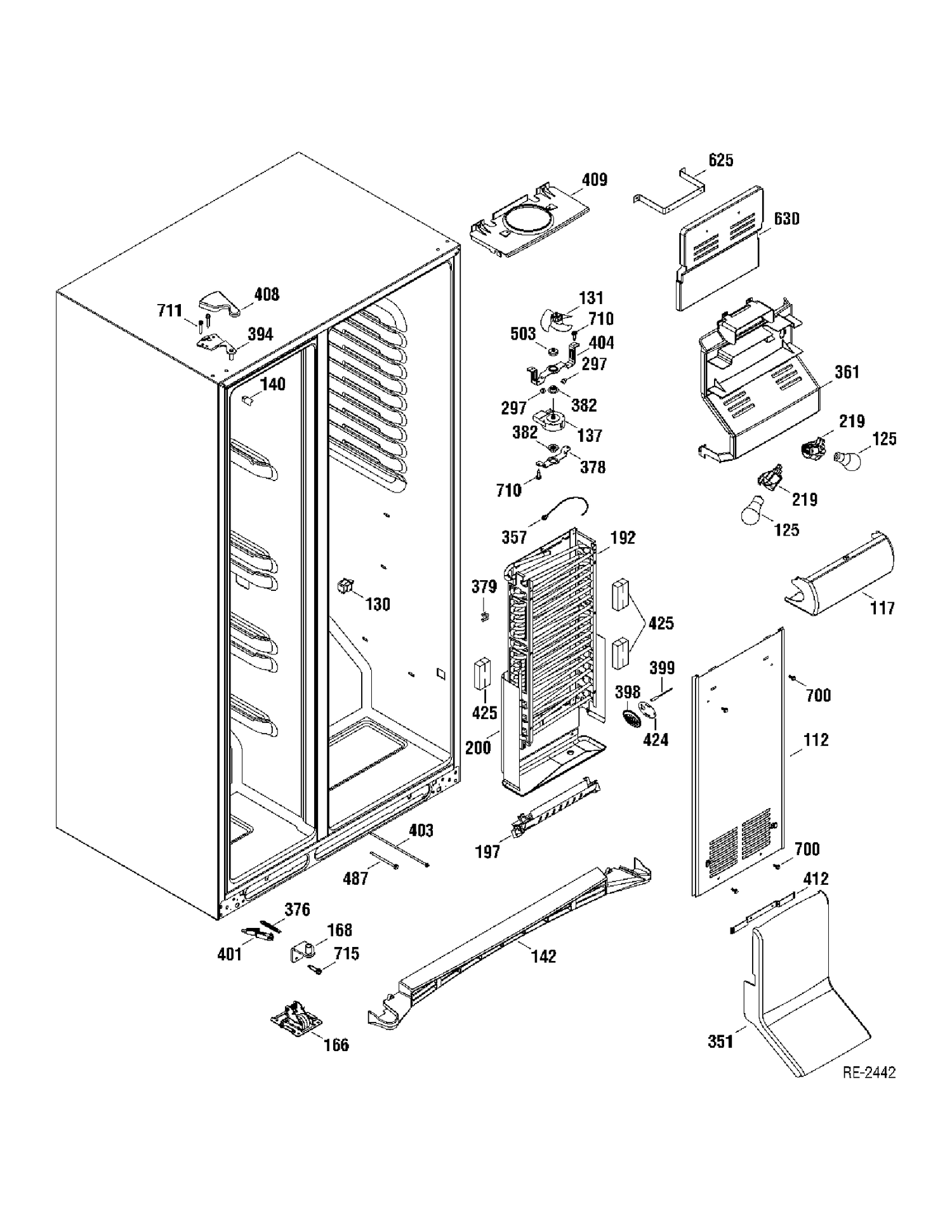 FREEZER SECTION Diagram and Parts List for GSR23YBTASS  General Electric Refrigerator