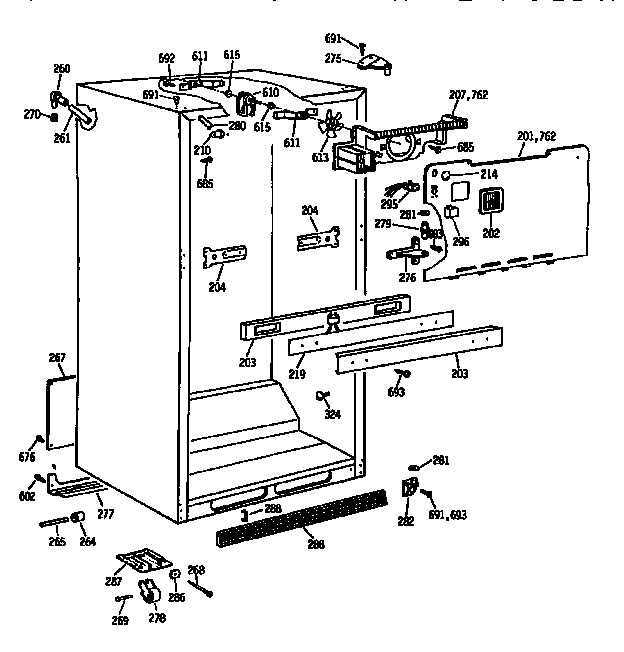 Cabinet Diagram and Parts List for TBX18JATRAD  General Electric Refrigerator