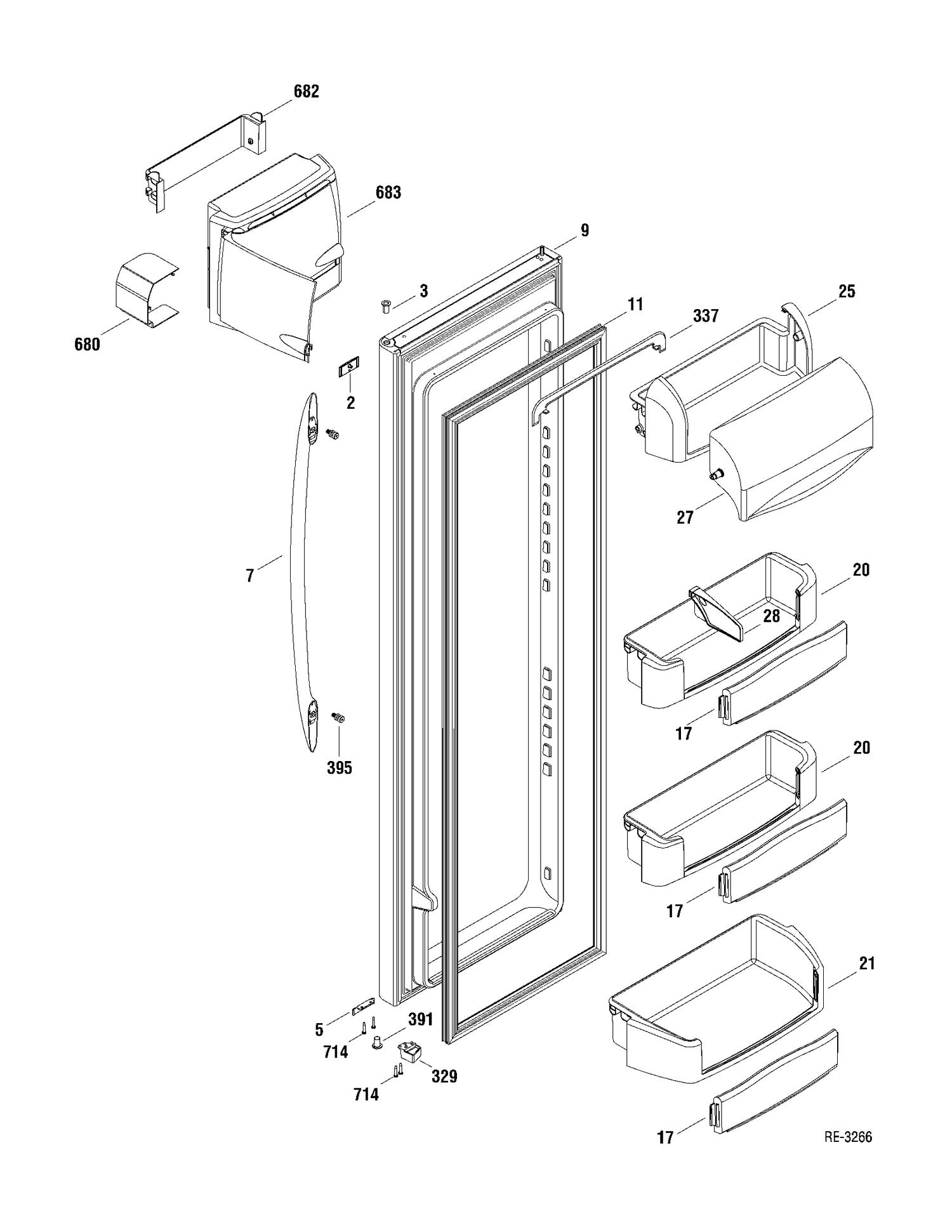 FF DOOR Diagram and Parts List for PSDS5YGXAFSS  General Electric Refrigerator