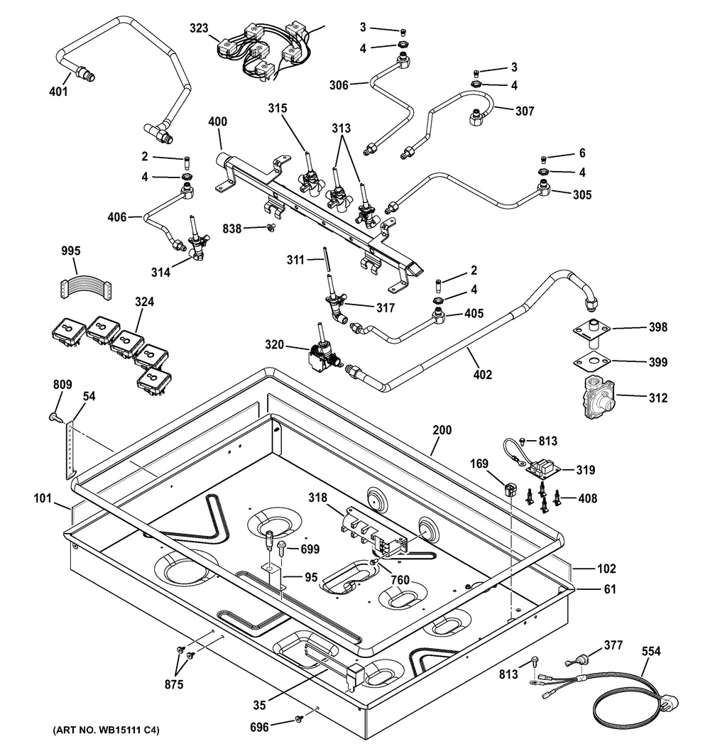 Gas And Burner Parts Diagram and Parts List for ZBD6920DSS  General Electric Range