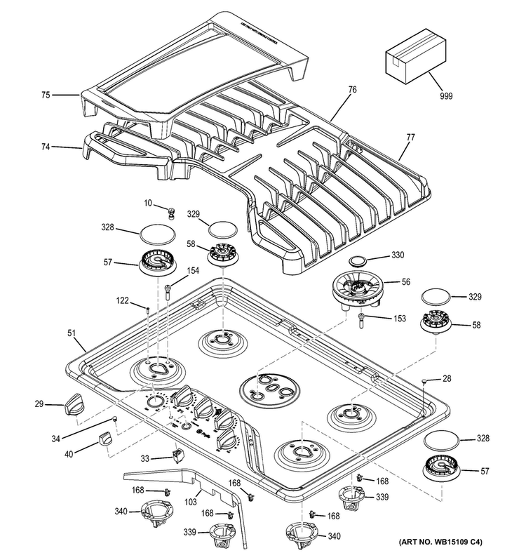 Control Panel & Cooktop Diagram and Parts List for PGP959SET2SS  General Electric Cooktop