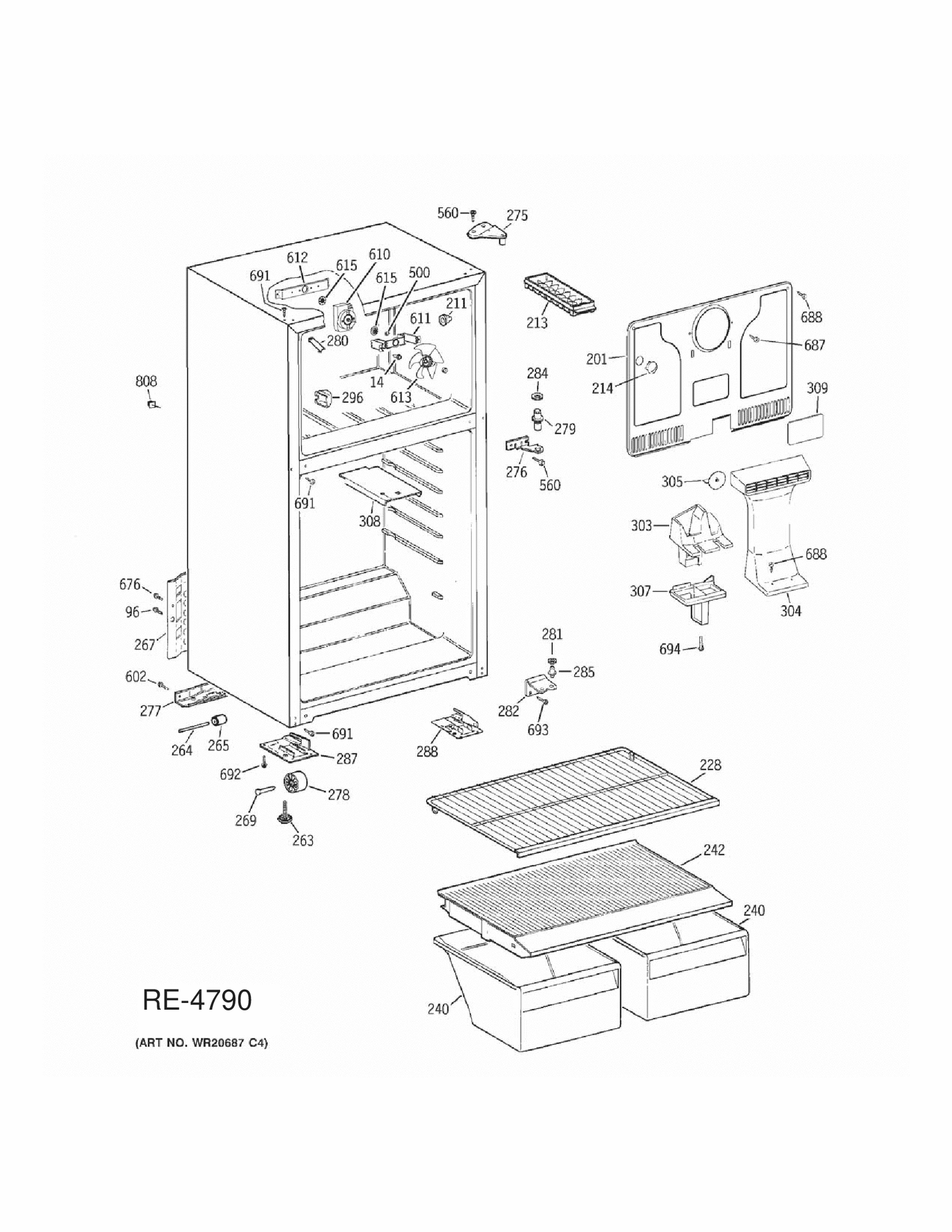 CABINET Diagram and Parts List for MTH17BBB2RWW  General Electric Refrigerator