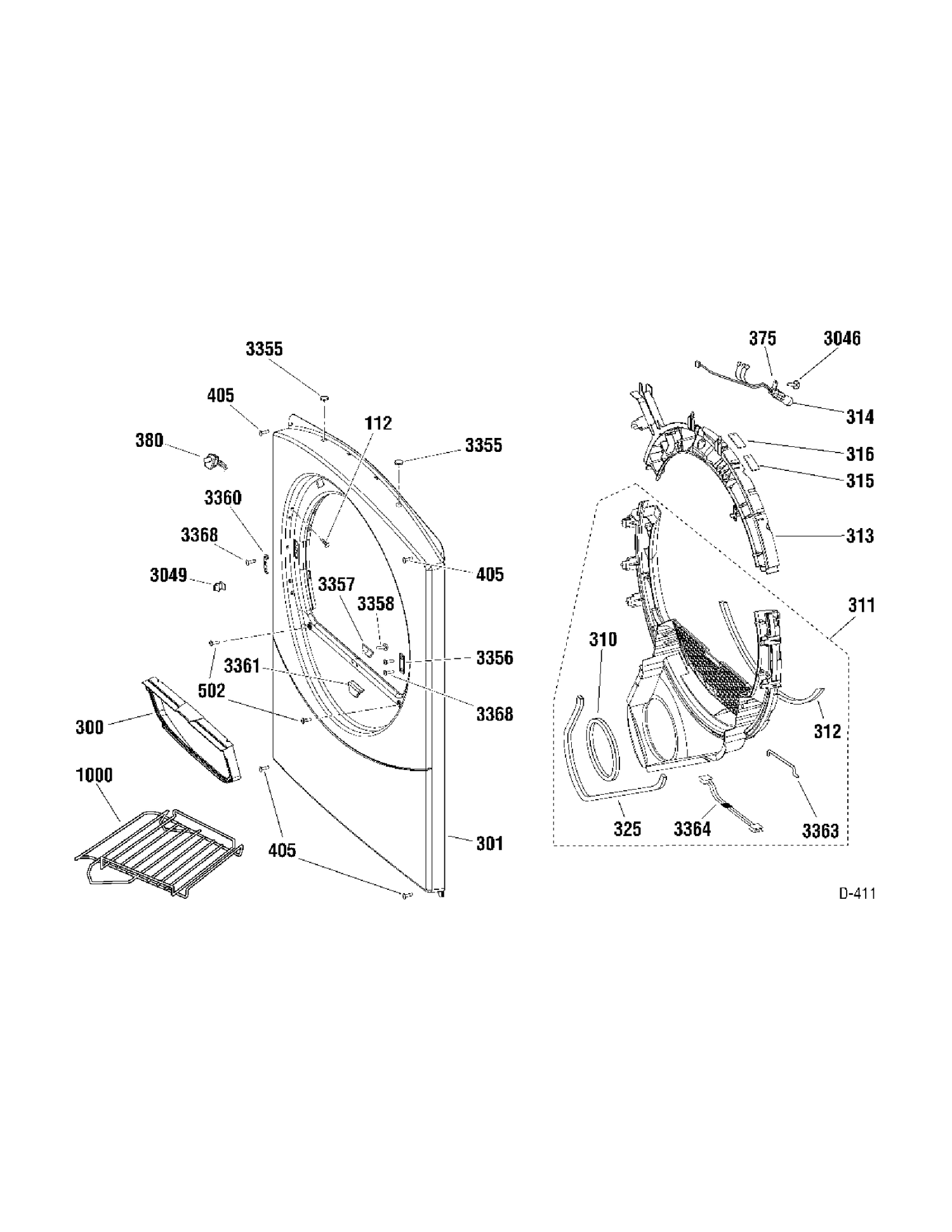 FRONT Diagram and Parts List for PBVH512EF0GG  General Electric Dryer