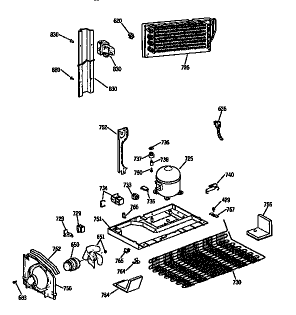 Unit Assembly Diagram and Parts List for TBX18DISJRWH  General Electric Refrigerator