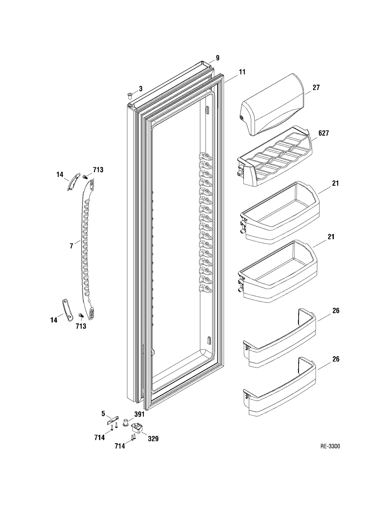 FF DOOR Diagram and Parts List for GSRL3KLXAFLB  General Electric Refrigerator