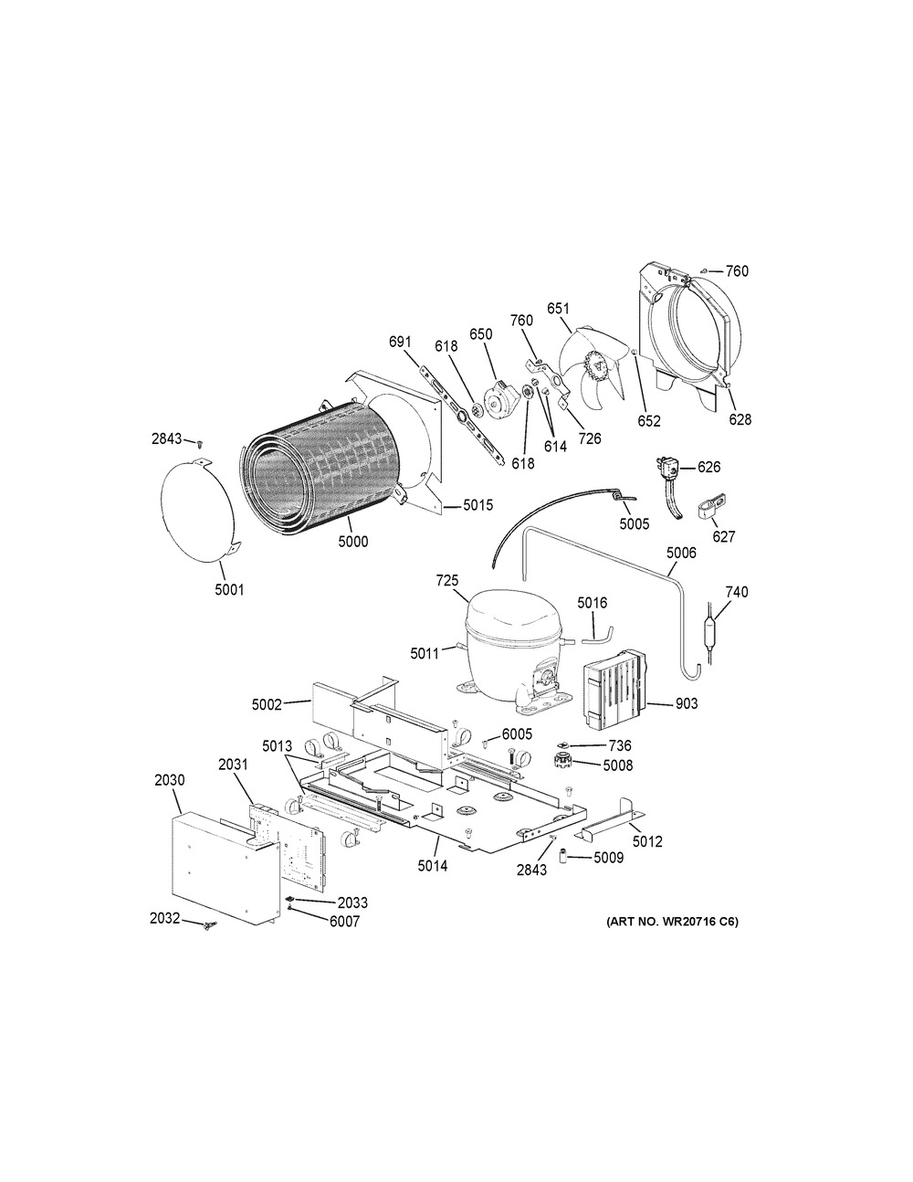 Machine Compartment Diagram and Parts List for ZIR360NNBLH  General Electric Refrigerator