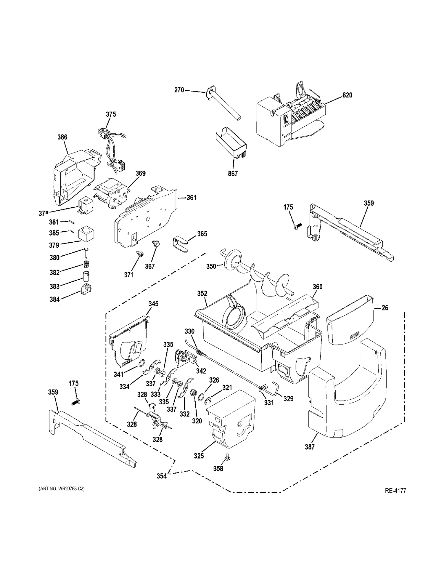ICEMAKER Diagram and Parts List for PSE26KGECEWW  General Electric Refrigerator
