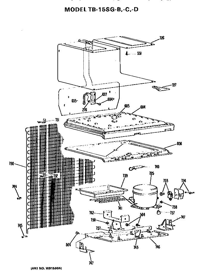 Unit Parts Diagram and Parts List for TB15SGCLWH  General Electric Refrigerator