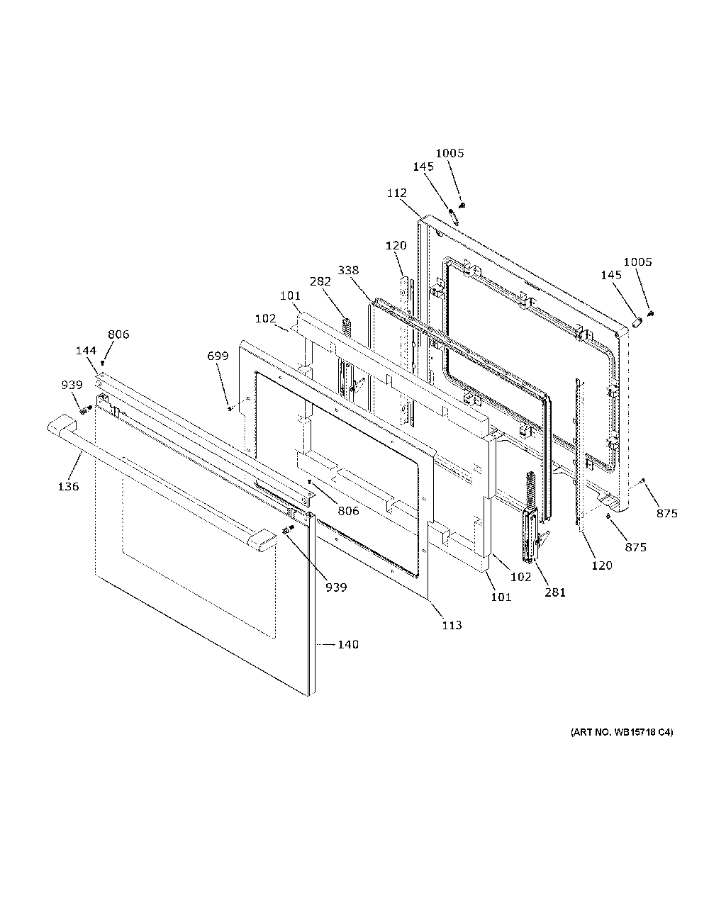 Lower Door Diagram and Parts List for CTD70DM2N3S5  General Electric Wall Oven