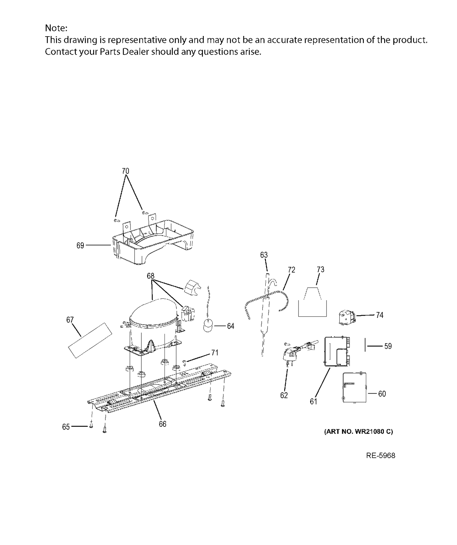 MACHINE COMPARTMENT Diagram and Parts List for GPS12FGHCLWW  General Electric Refrigerator