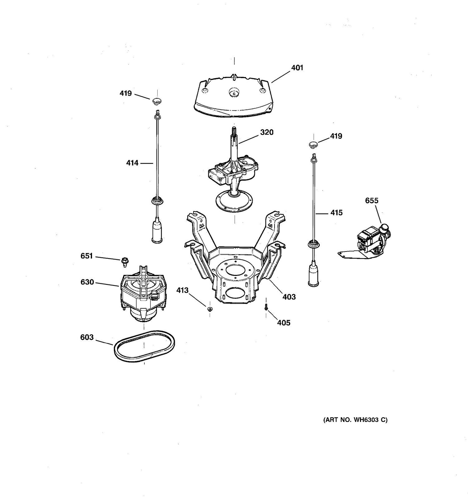 SUSPENSION, PUMP & DRIVE COMPONENTS Diagram and Parts List for GJXR2130B1WW  General Electric Washer